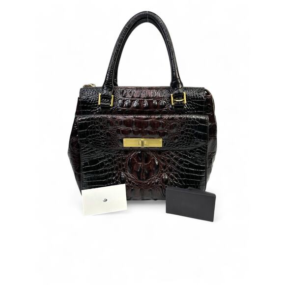 Brahmin Malia Satchel In Cocoa Melbourne Crocodile Embossed Leather - Picture 15 of 16
